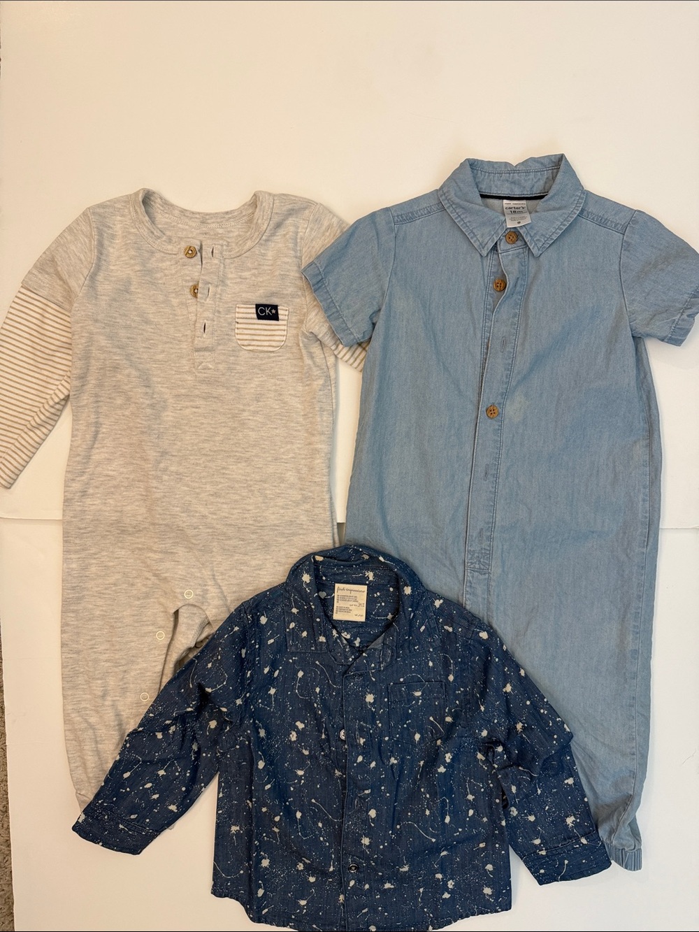 Calvin Klein Gray & Blue Baby One-Piece Trio